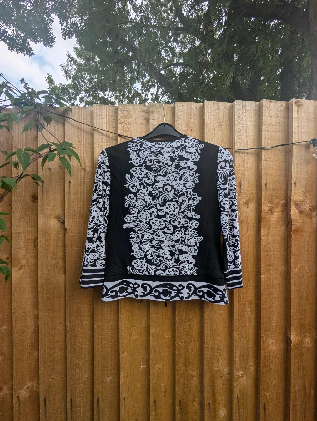 Joseph Ribkoff Vintage 90s Black & White Pattern Zip Jacket UK 12 Graphic Print Stretch Top - Image 13