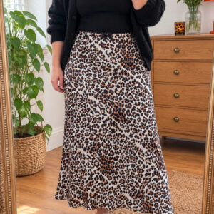 Primark Leopard Print Satin Feel Midi Skirt UK 20 Animal Print Slip Skirt