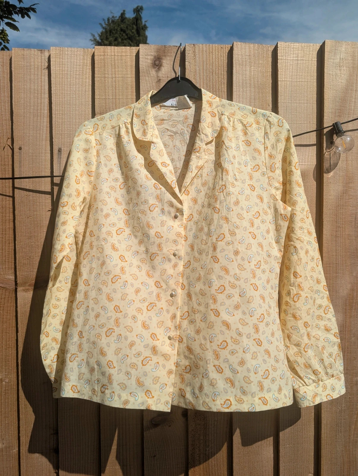 Lady Arrow 1970s Yellow Paisley Polyester Blouse Long Sleeve UK 14 - Image 2