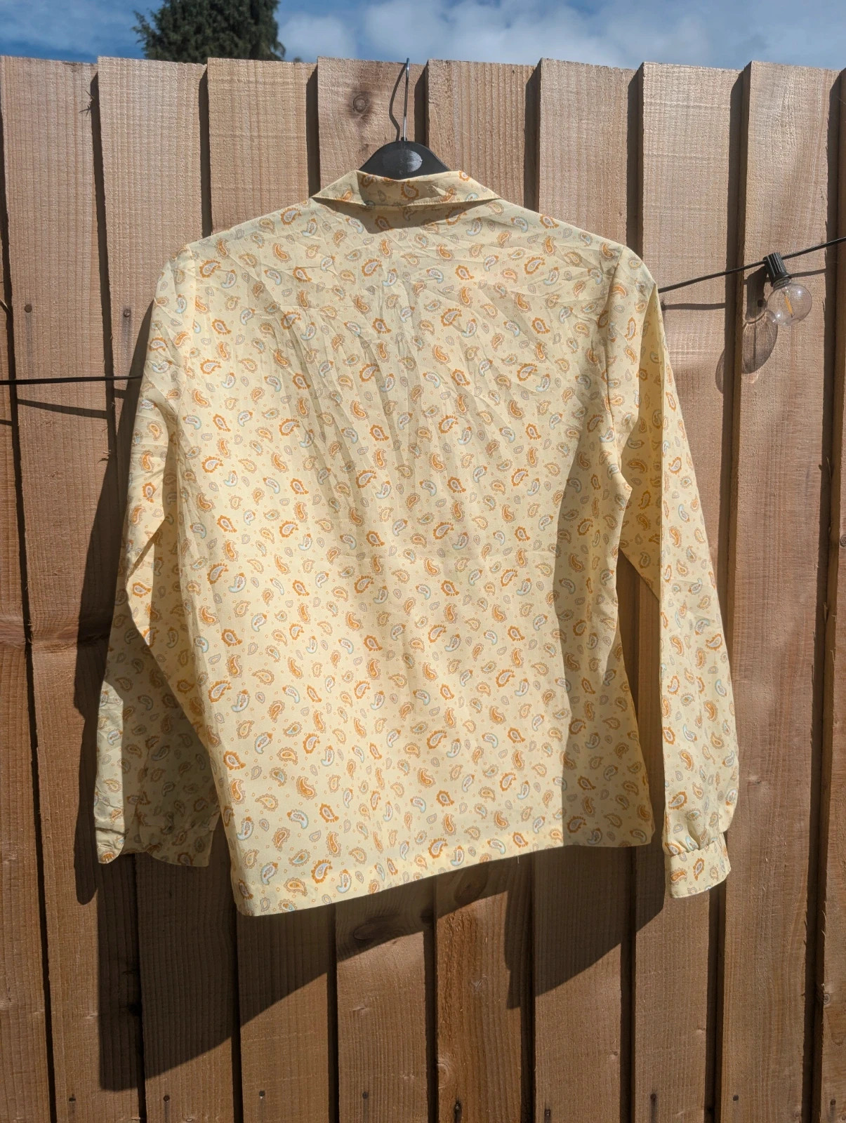 Lady Arrow 1970s Yellow Paisley Polyester Blouse Long Sleeve UK 14 - Image 7