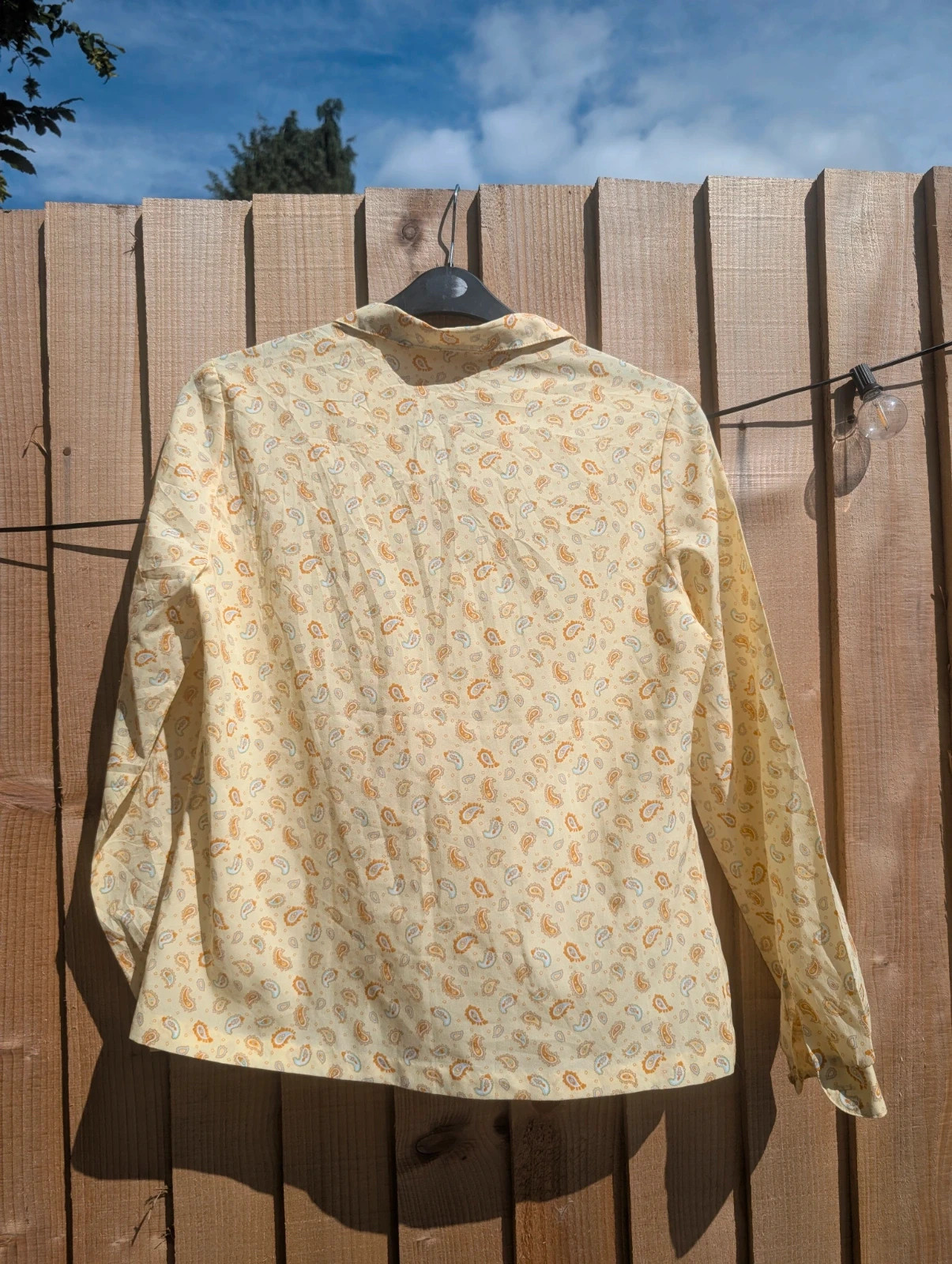 Lady Arrow 1970s Yellow Paisley Polyester Blouse Long Sleeve UK 14 - Image 8