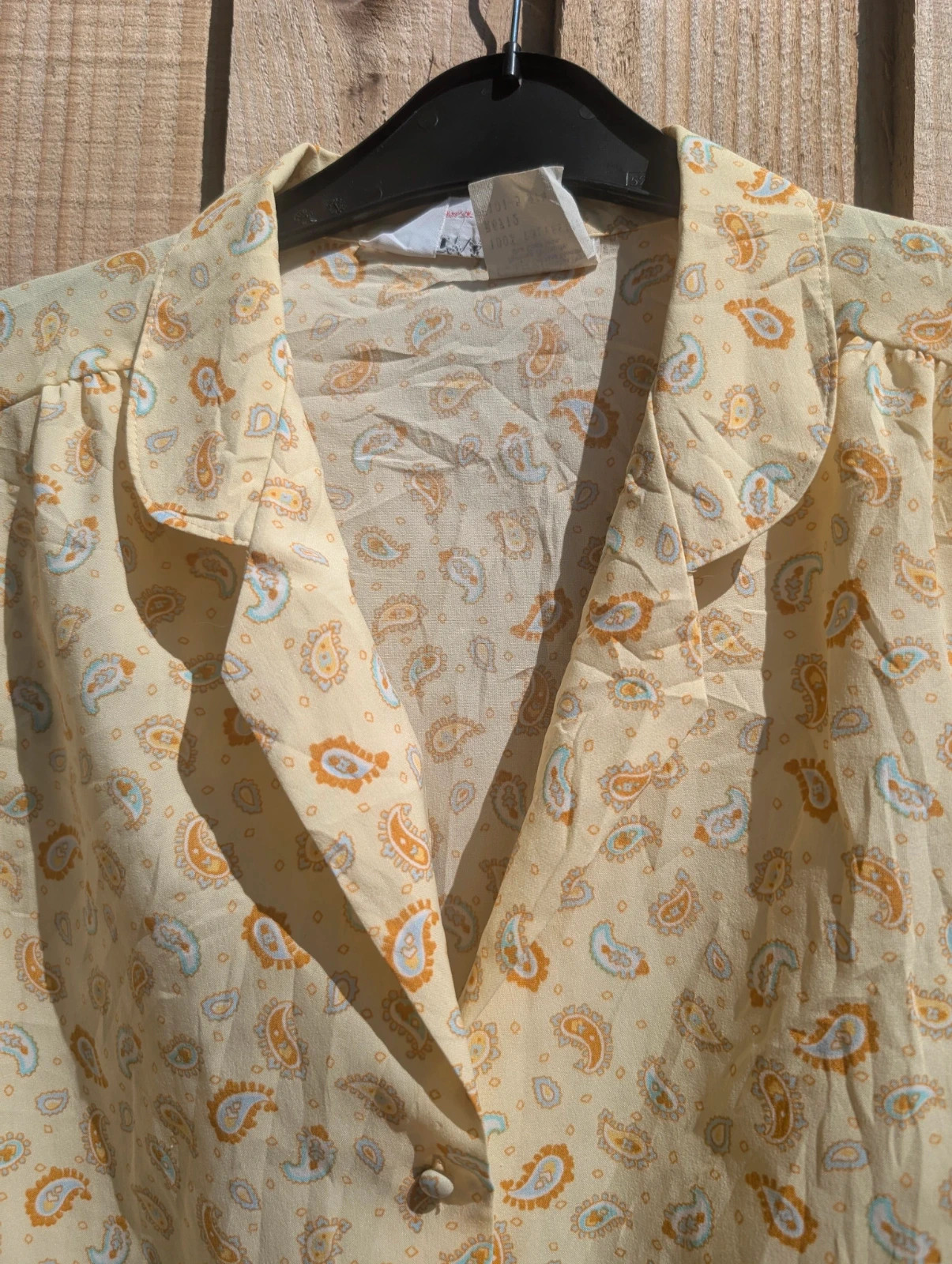 Lady Arrow 1970s Yellow Paisley Polyester Blouse Long Sleeve UK 14 - Image 3