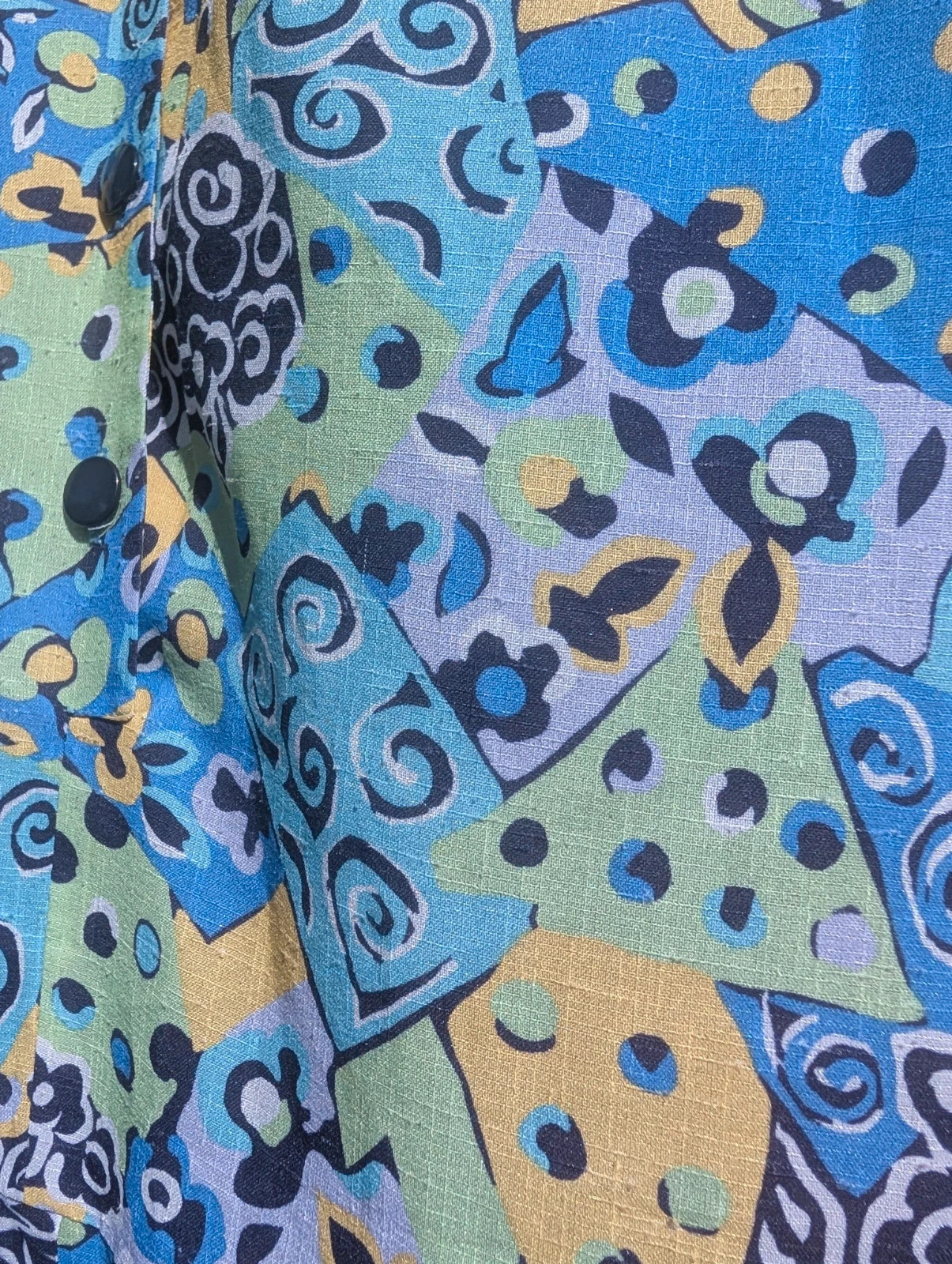 Vintage 1980s Blue Geometric Drop Waist Pleated Shirt Dress UK 14 - Image 6