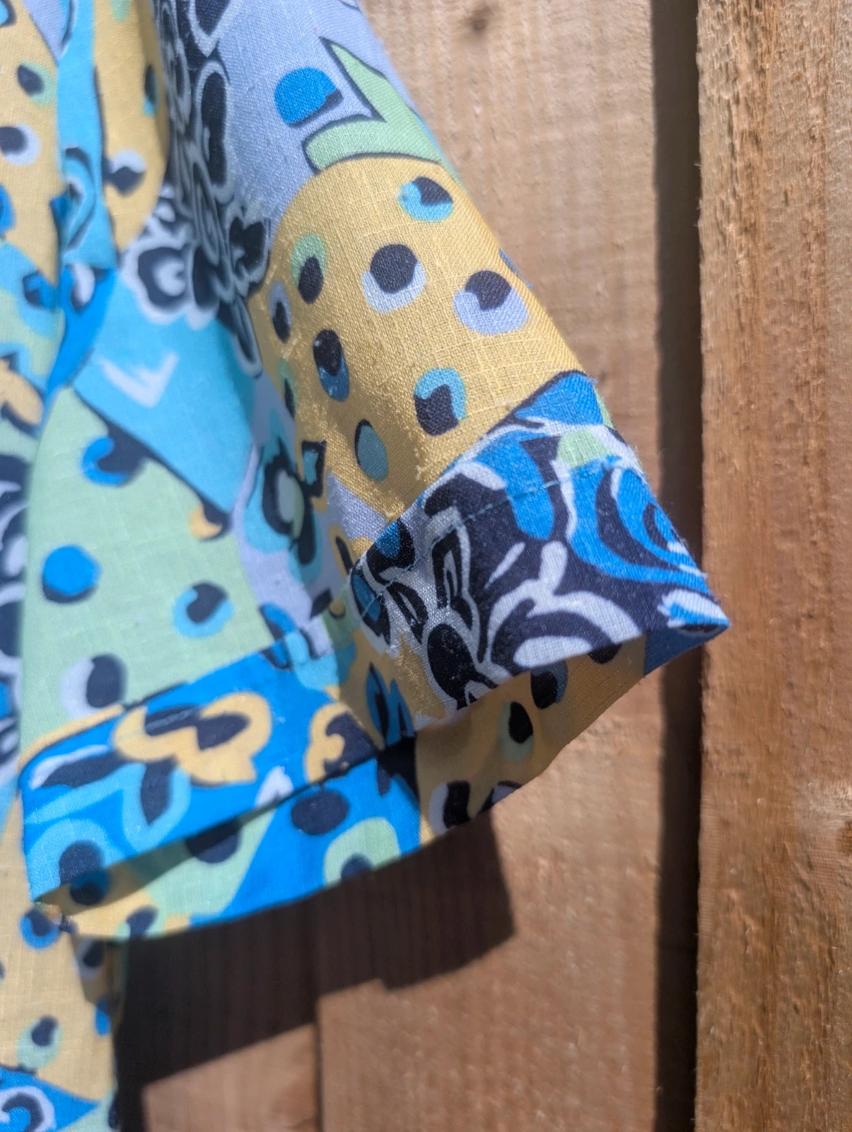 Vintage 1980s Blue Geometric Drop Waist Pleated Shirt Dress UK 14 - Image 8