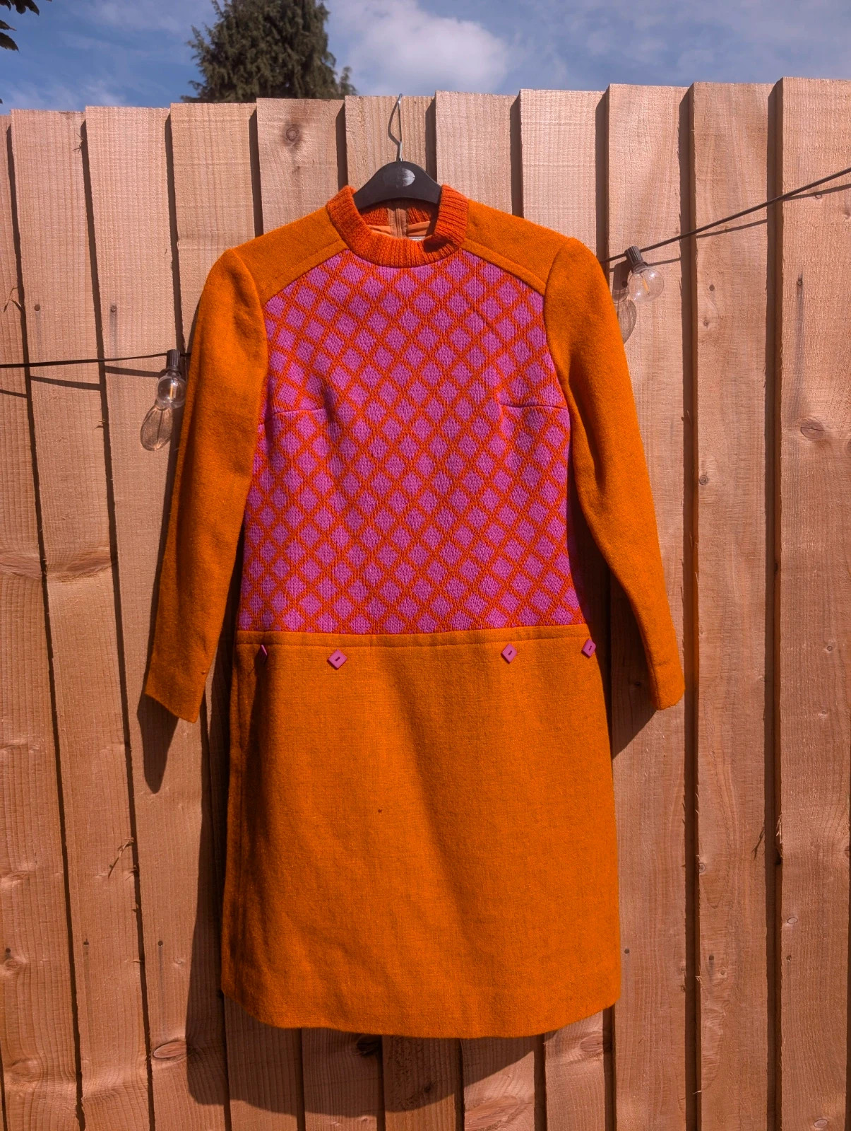 Coronet 1960s Orange Pink Wool Mod Shift Dress Made in Germany UK 8–10 - Image 3