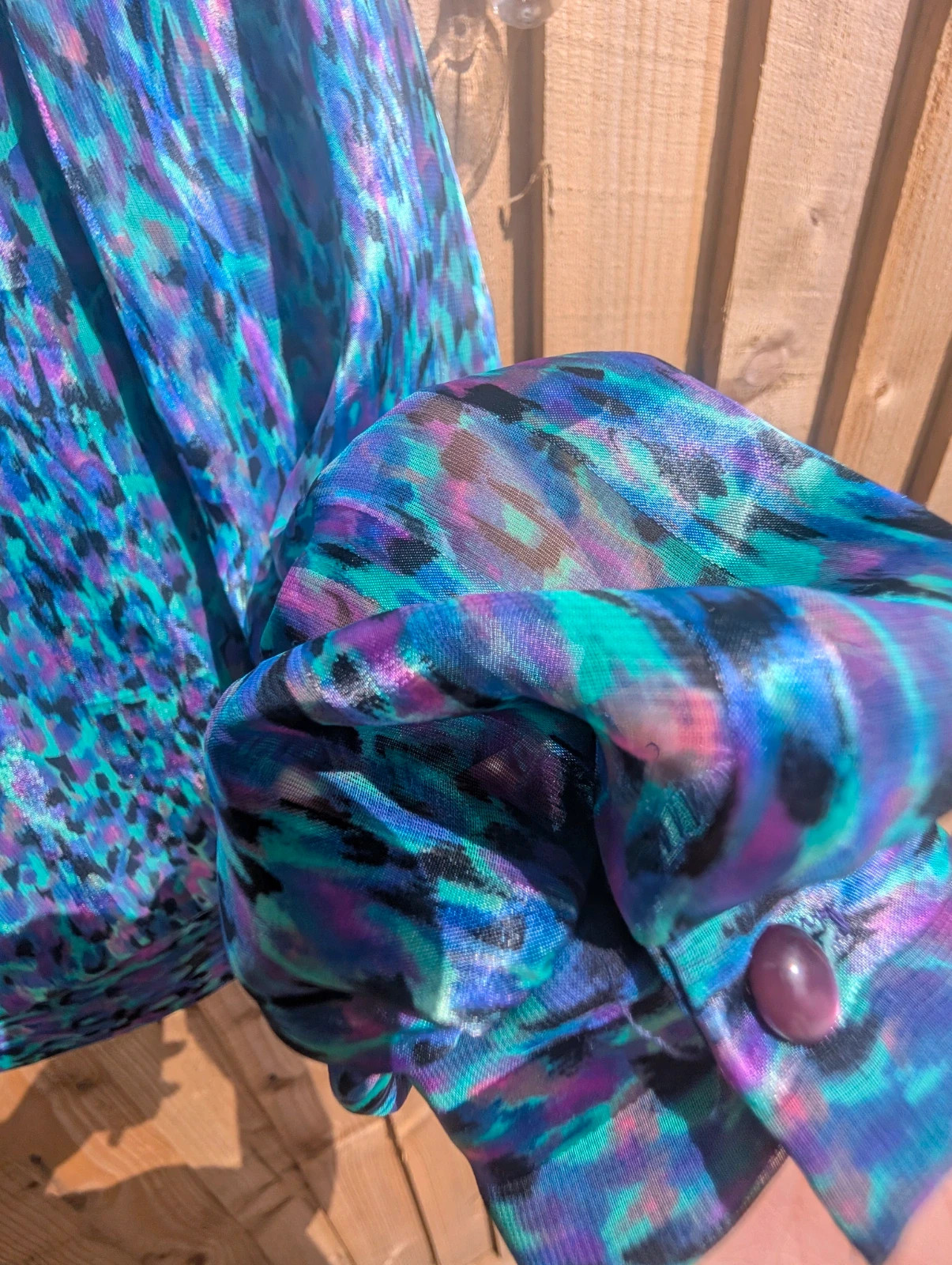 Lisa Michaels 1980s Blue Purple Animal Print Side-Tie Blouse 14 - Image 14