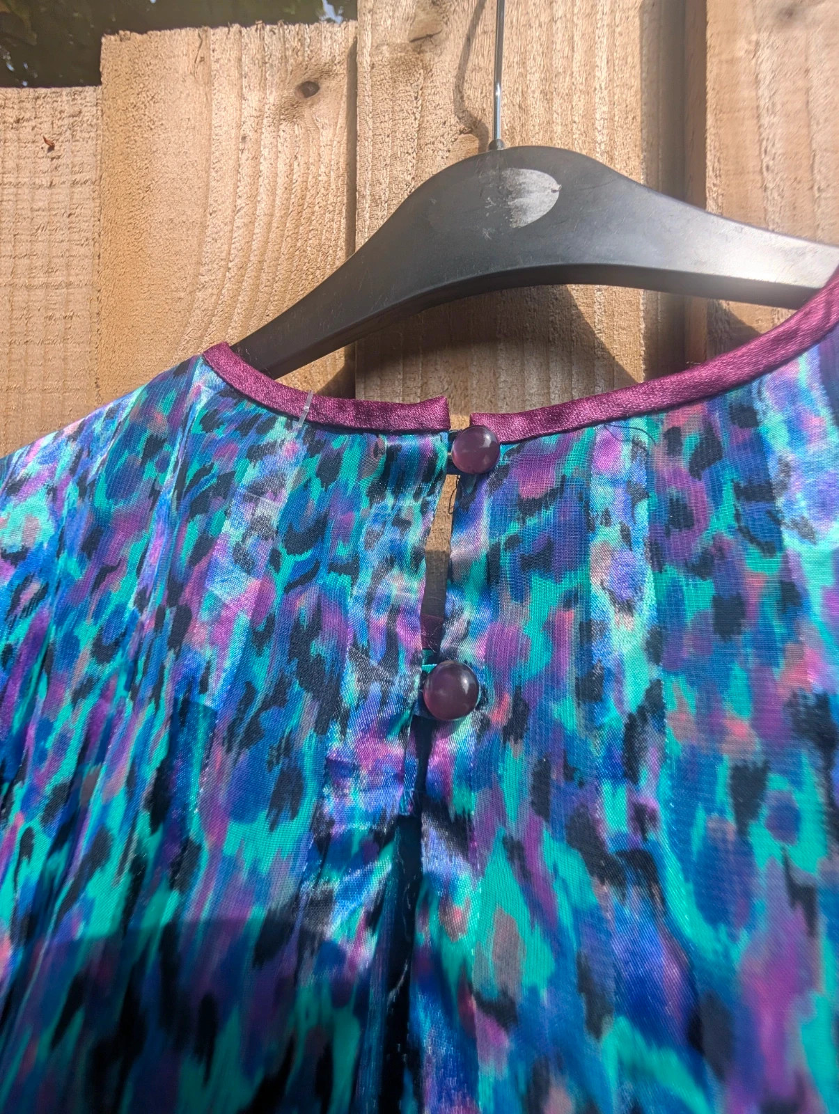 Lisa Michaels 1980s Blue Purple Animal Print Side-Tie Blouse 14 - Image 6