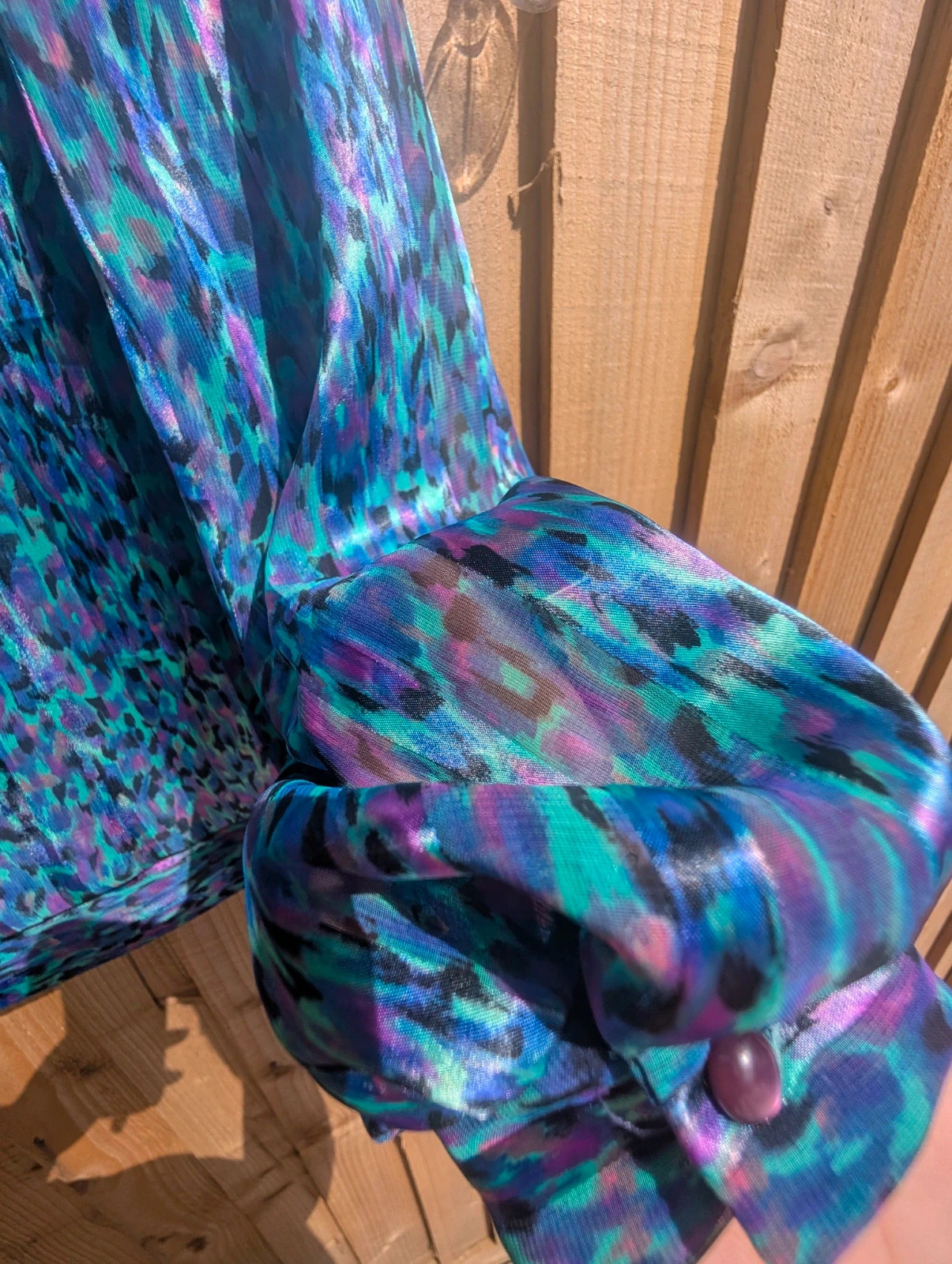 Lisa Michaels 1980s Blue Purple Animal Print Side-Tie Blouse 14 - Image 9
