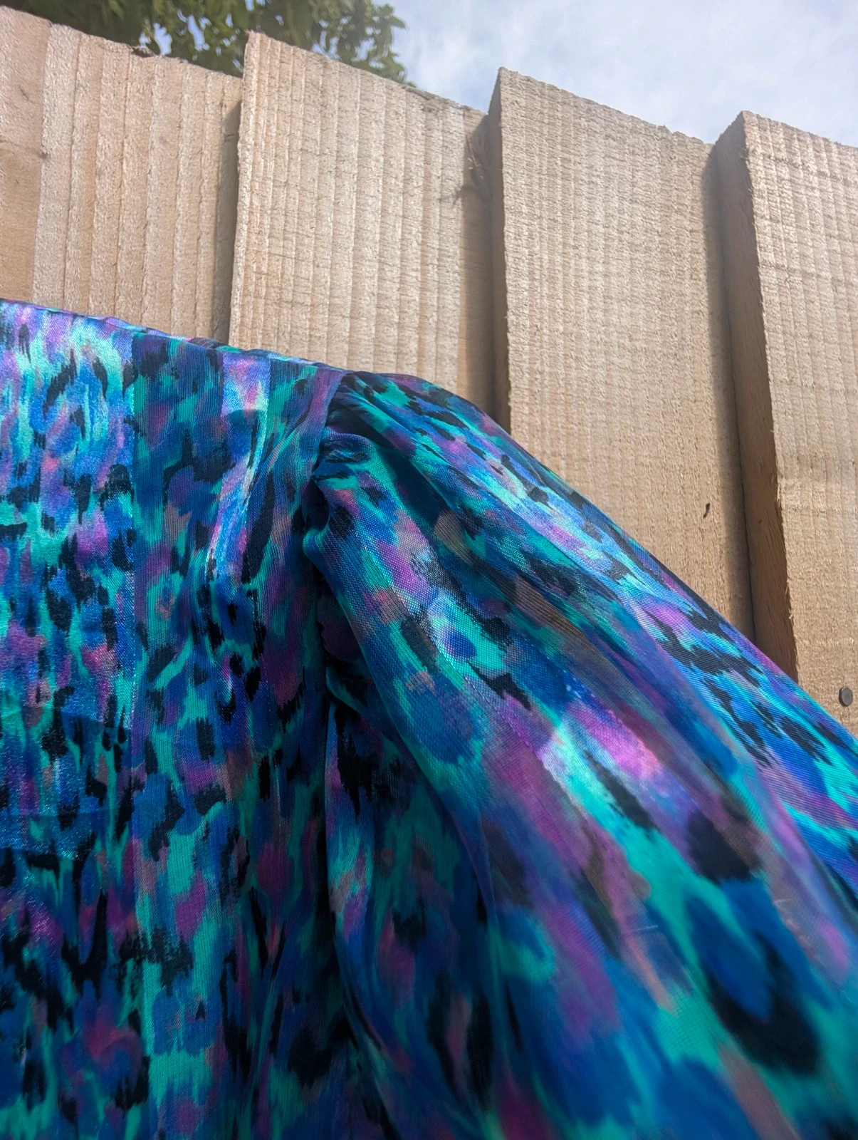 Lisa Michaels 1980s Blue Purple Animal Print Side-Tie Blouse 14 - Image 10