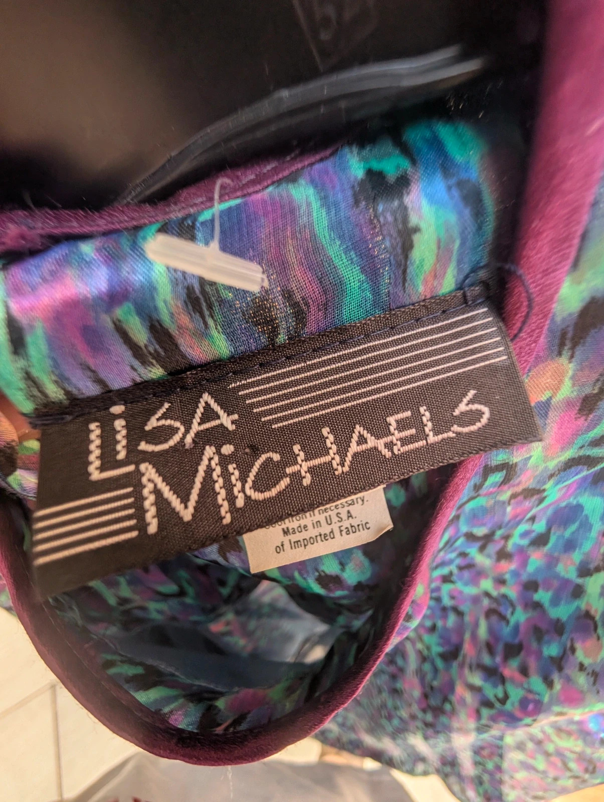 Lisa Michaels 1980s Blue Purple Animal Print Side-Tie Blouse 14 - Image 11