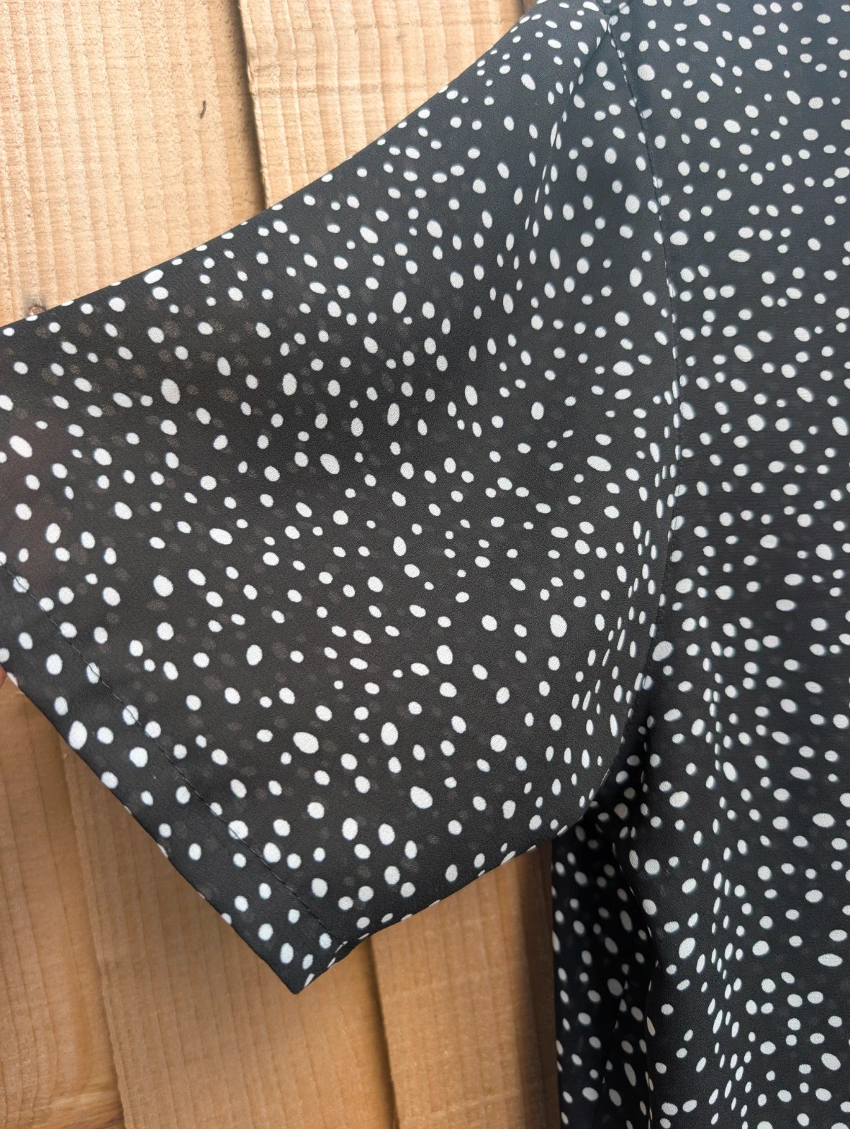 Chris B Vintage 1980s Black White Spot Blouse Lace Collar UK 14-16 - Image 5