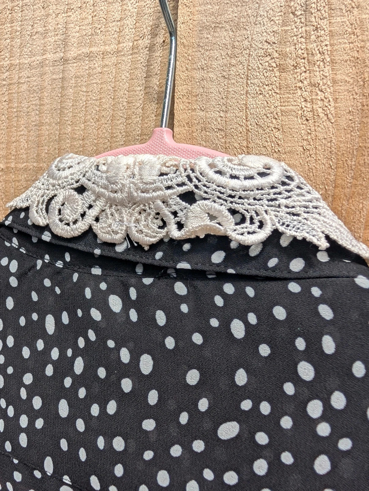 Chris B Vintage 1980s Black White Spot Blouse Lace Collar UK 14-16 - Image 10