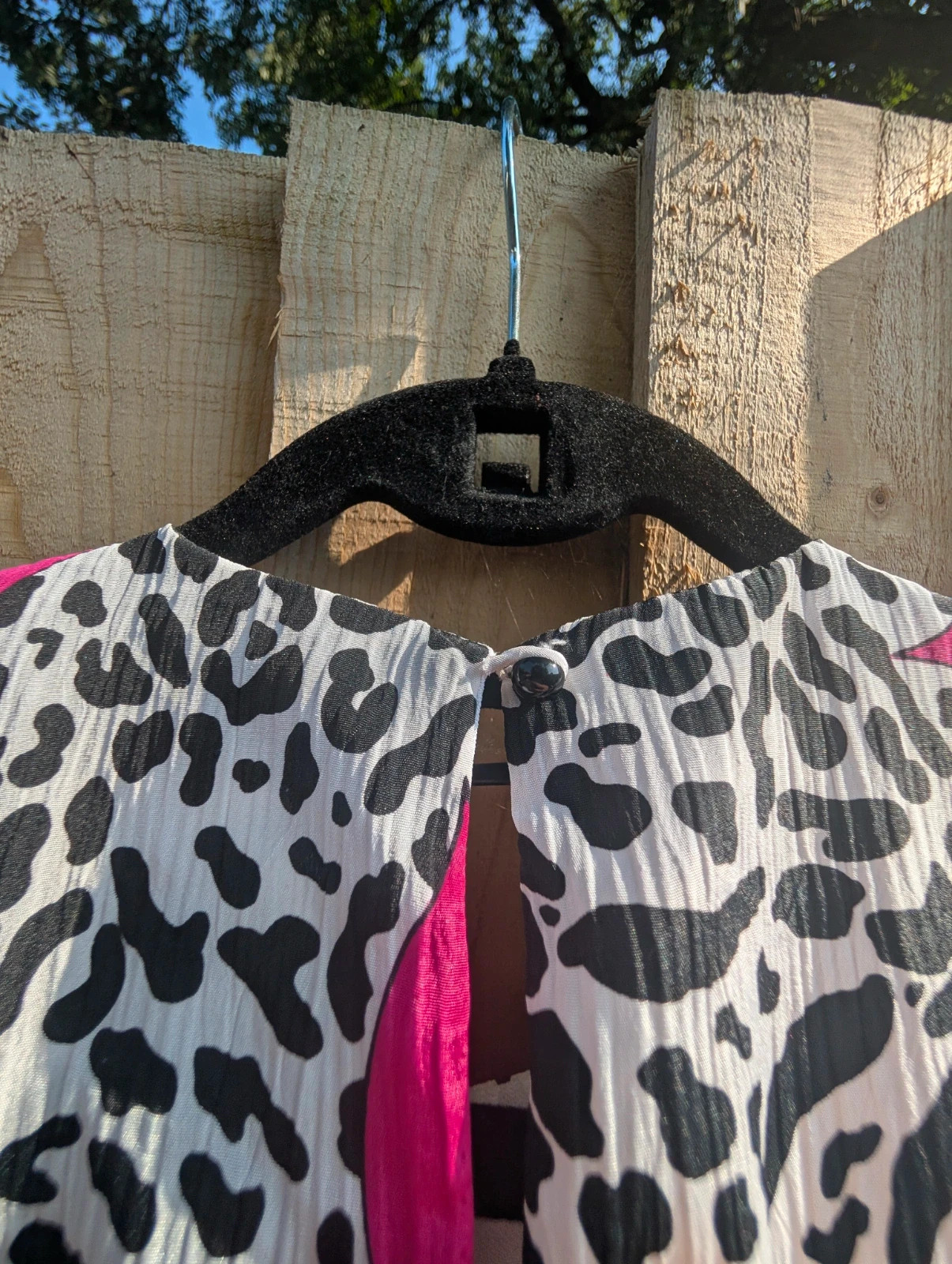 Vintage 80s Black White Pink Floral Animal Print Drop Waist Tiered Dress UK 14 (Label 16) - Image 4