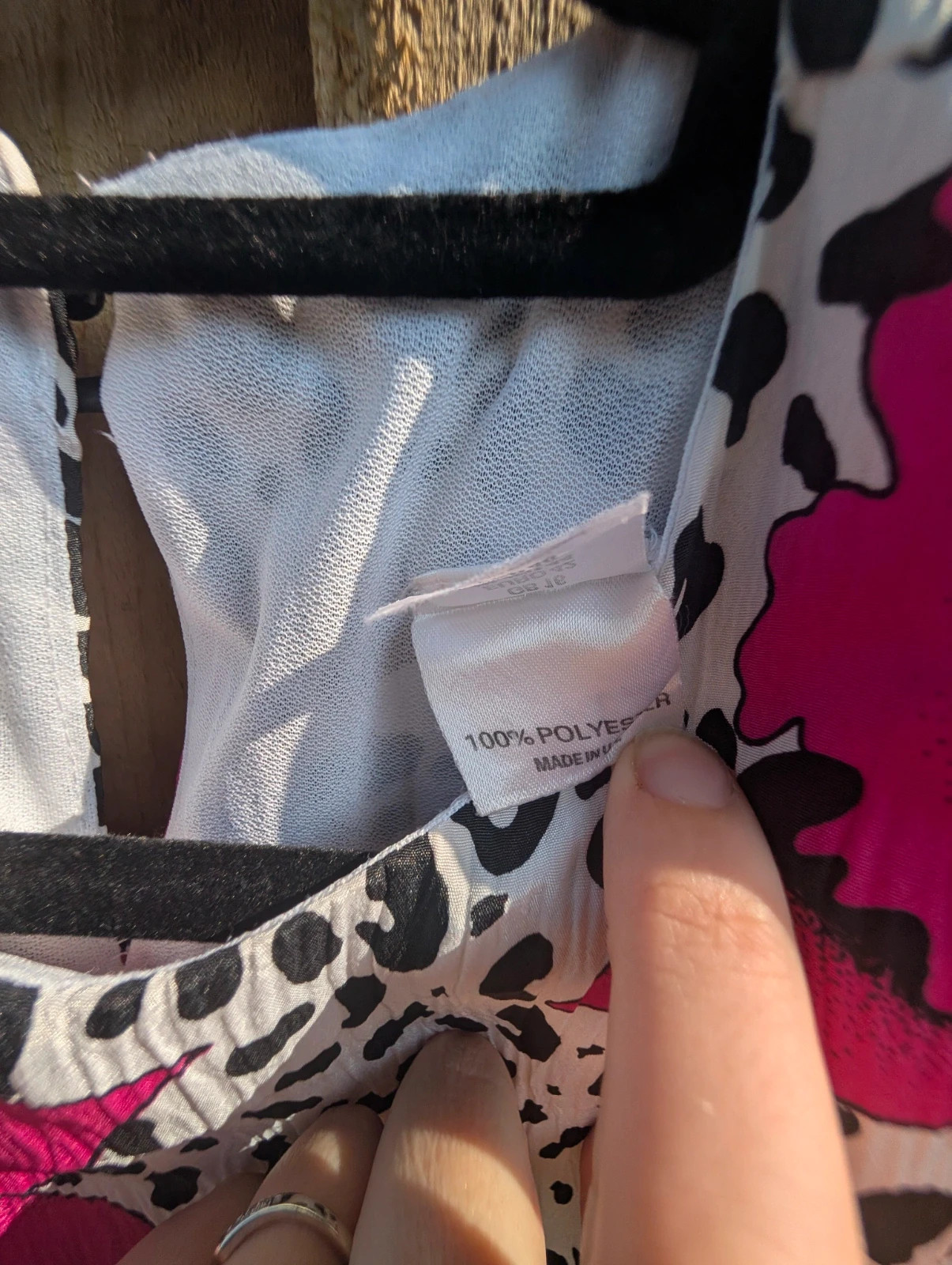Vintage 80s Black White Pink Floral Animal Print Drop Waist Tiered Dress UK 14 (Label 16) - Image 8