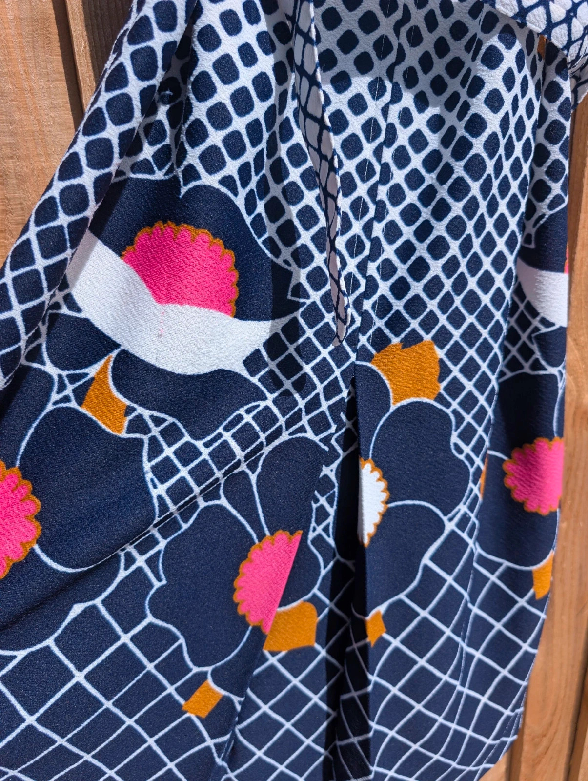 Vintage 1960s 70s Navy White Floral Geometric Belted Midi Dress UK 14-16 - Image 8