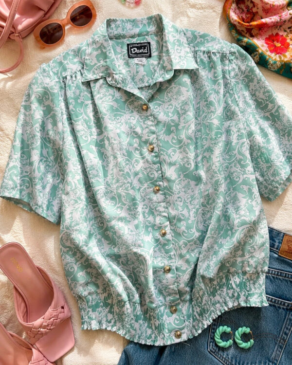 David by Tosol 1980s Mint Paisley Blouson Blouse Australian Made UK 20-24 Aus 20