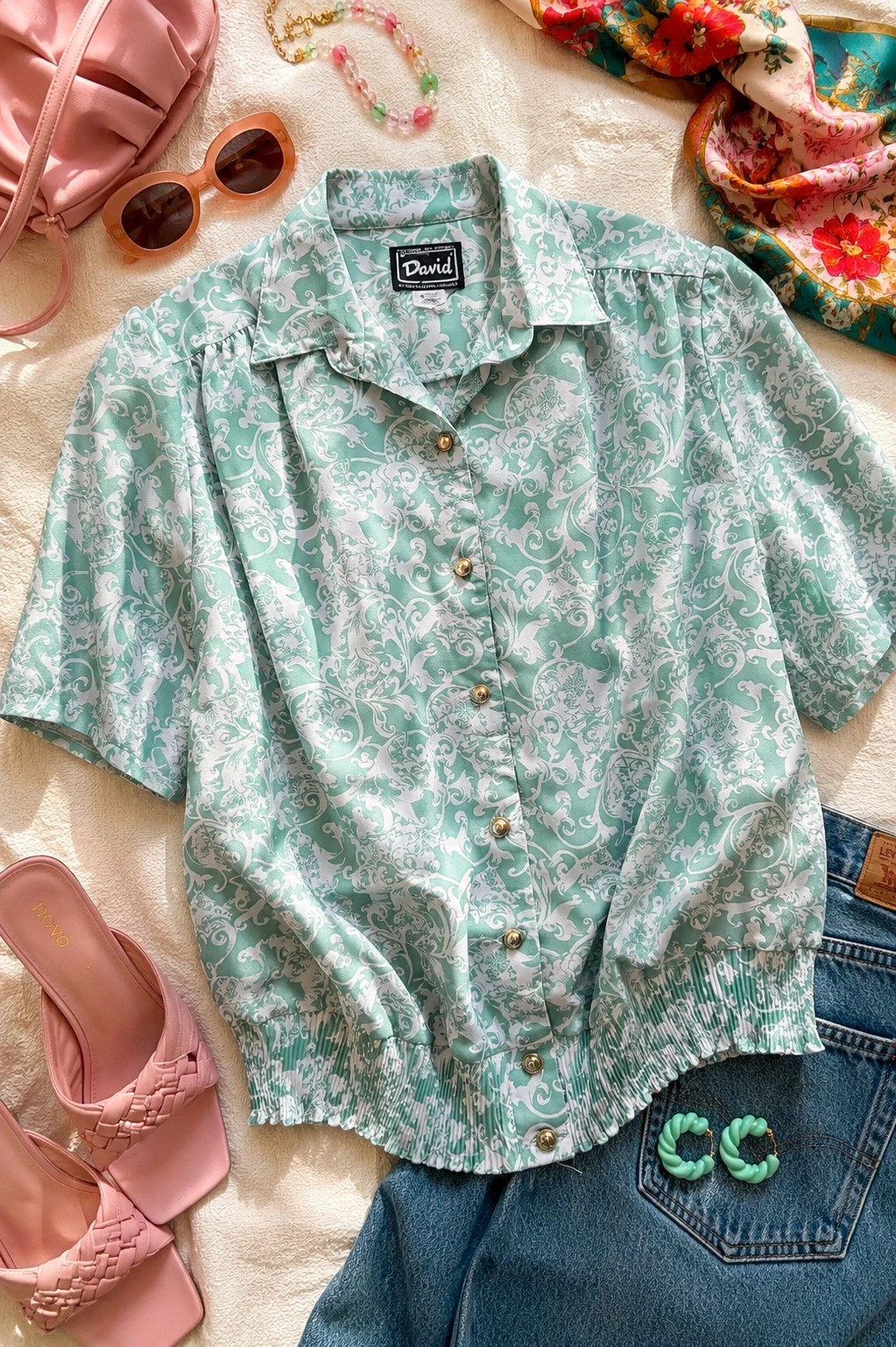 David by Tosol 1980s Mint Paisley Blouson Blouse Australian Made UK 20-24 Aus 20