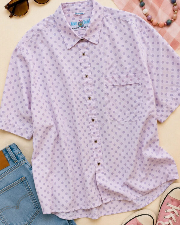 Vintage Renate Barzini Pink Purple Polka Dot Short Sleeve Shirt Blouse UK 18