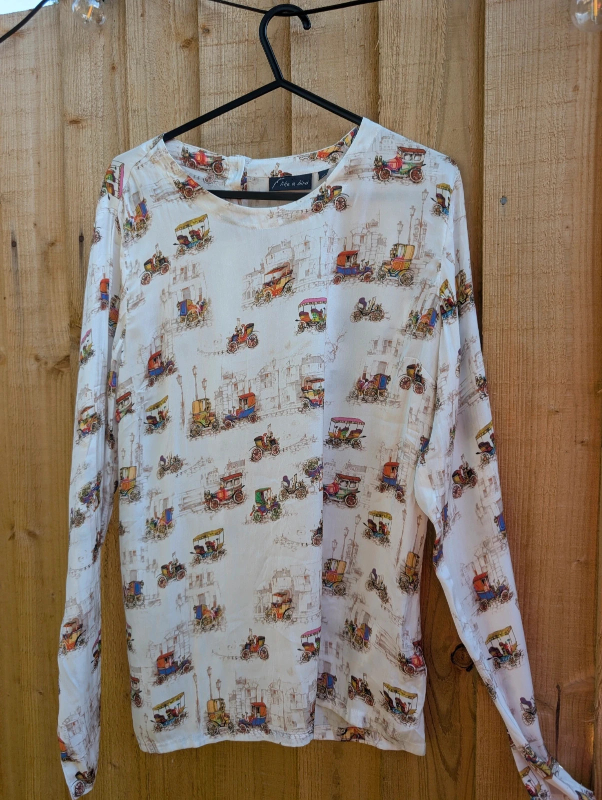 Like a Bird White Vintage Car Print Long Sleeve Blouse Top EU 36 UK 8 - Image 7