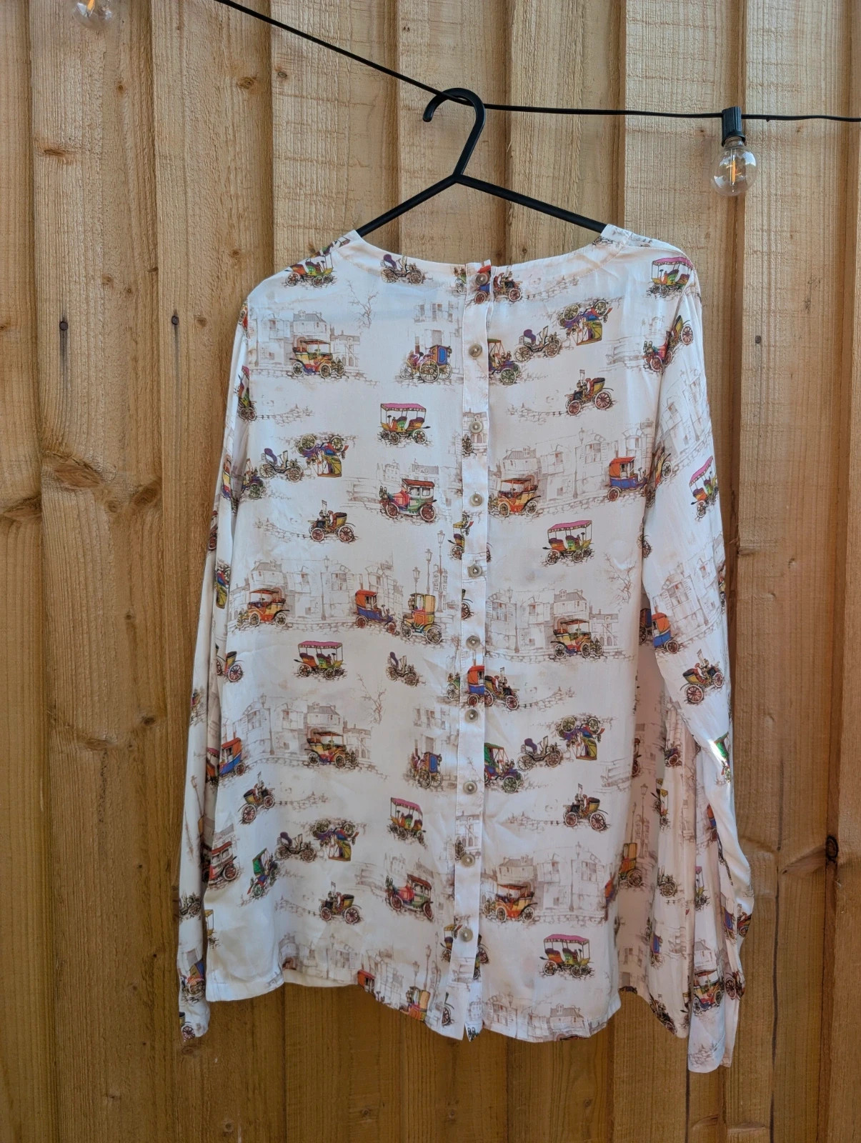 Like a Bird White Vintage Car Print Long Sleeve Blouse Top EU 36 UK 8 - Image 8