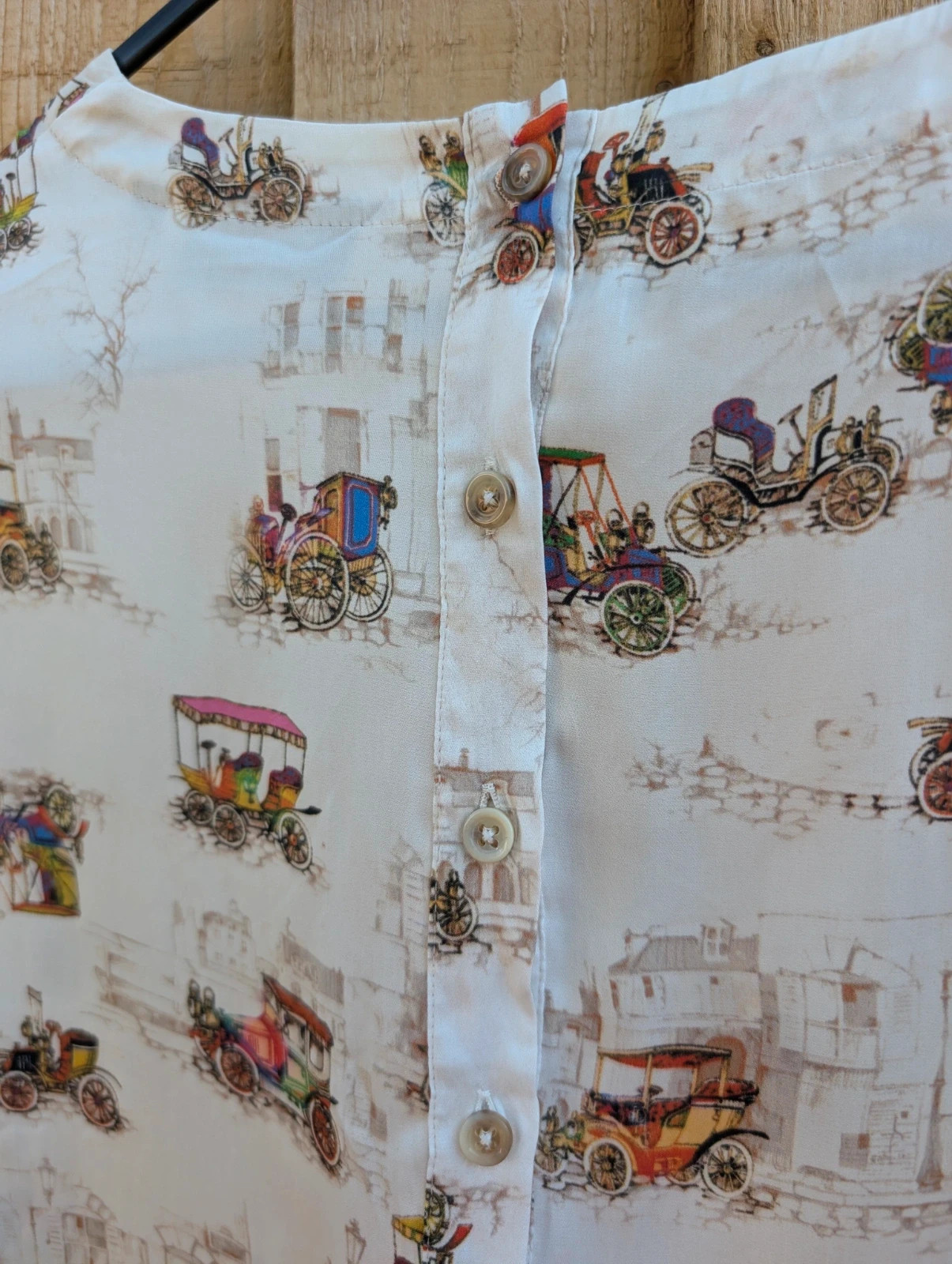 Like a Bird White Vintage Car Print Long Sleeve Blouse Top EU 36 UK 8 - Image 9