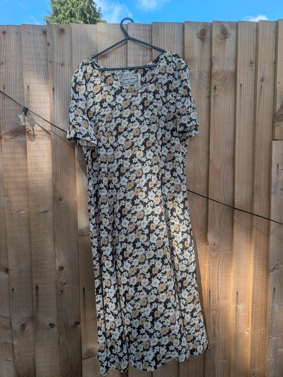 Jonathan Martin Vintage 90s Black Beige Floral Midi Dress Approx UK 10-12 - Image 2