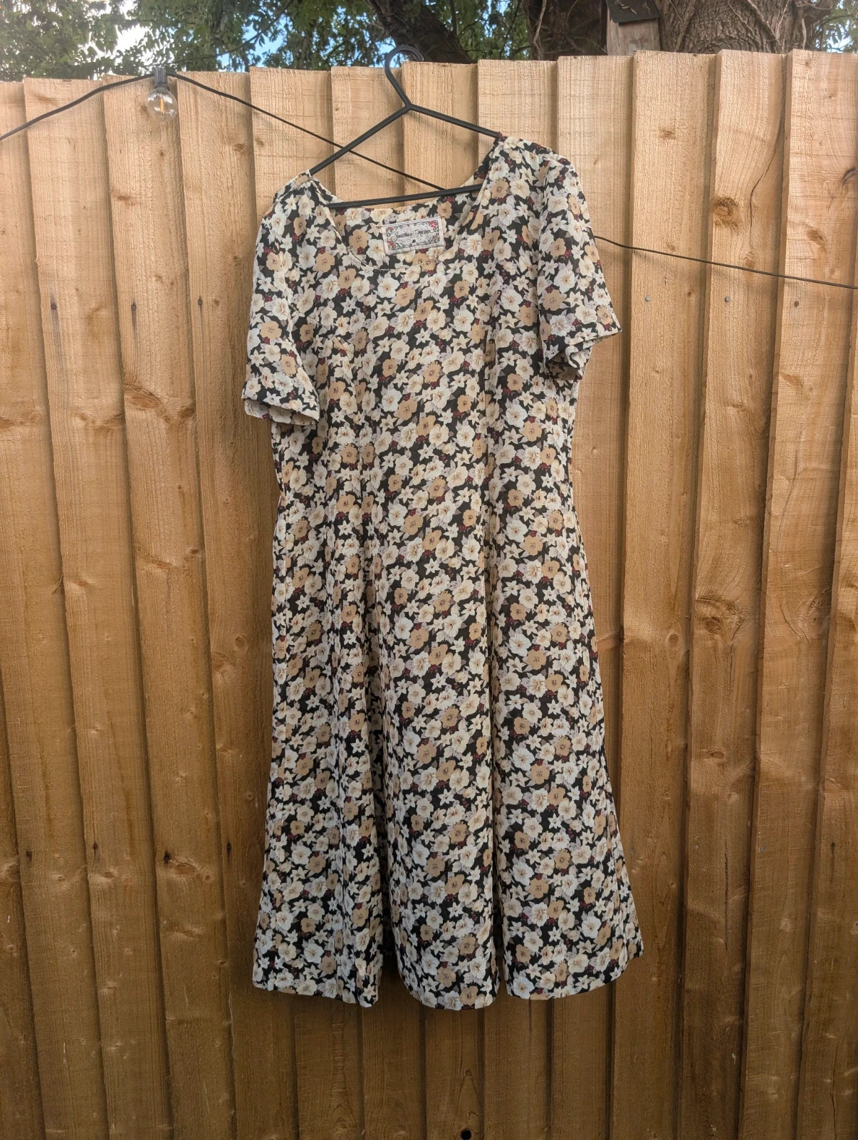 Jonathan Martin Vintage 90s Black Beige Floral Midi Dress Approx UK 10-12 - Image 3