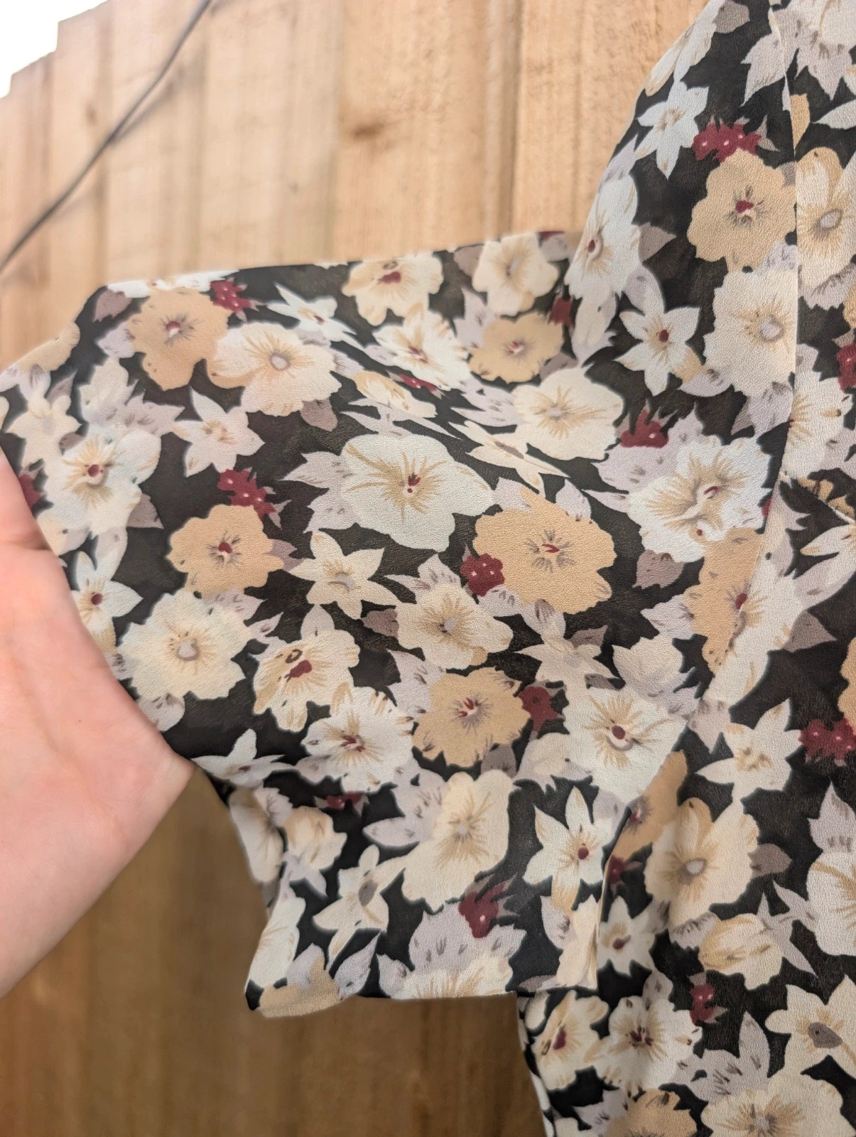 Jonathan Martin Vintage 90s Black Beige Floral Midi Dress Approx UK 10-12 - Image 5