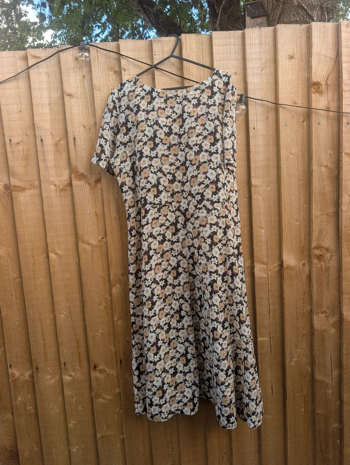 Jonathan Martin Vintage 90s Black Beige Floral Midi Dress Approx UK 10-12 - Image 8