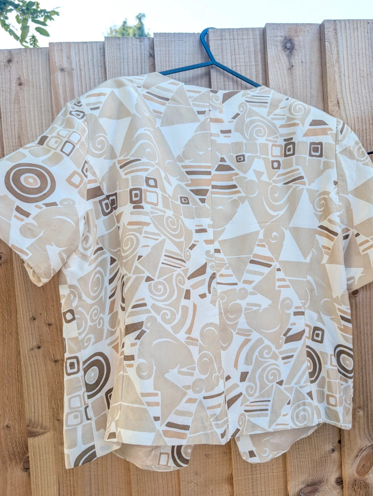 Vintage 1980s Beige Brown Geometric Print Silk Jacket UK 16–18 Fit - Image 4