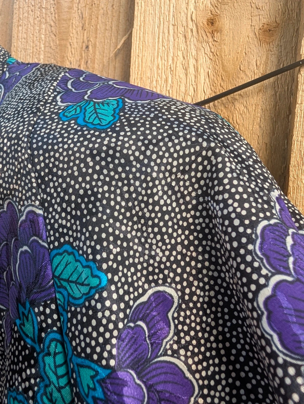 Vintage 1980s Black Purple Floral Polka Dot Blouse UK 12-14 Fit - Image 15