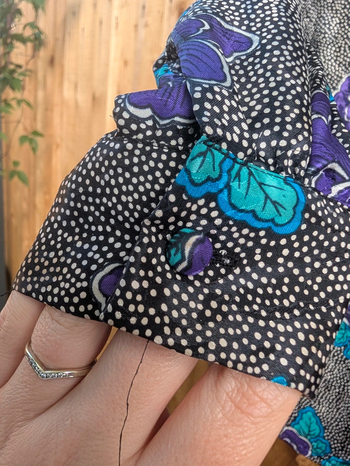Vintage 1980s Black Purple Floral Polka Dot Blouse UK 12-14 Fit - Image 4