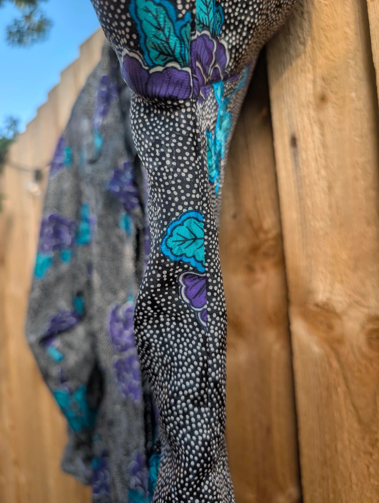 Vintage 1980s Black Purple Floral Polka Dot Blouse UK 12-14 Fit - Image 5