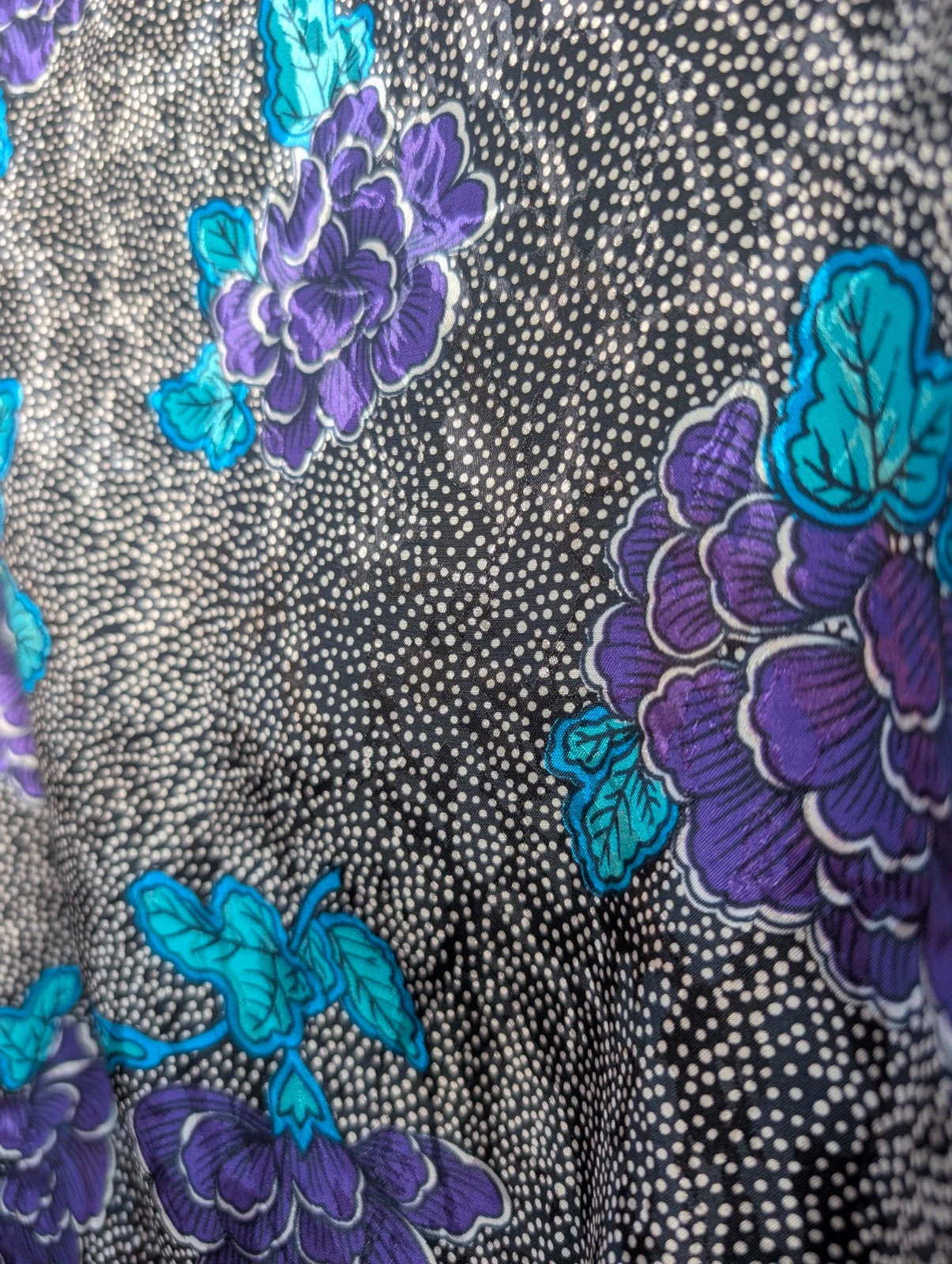 Vintage 1980s Black Purple Floral Polka Dot Blouse UK 12-14 Fit - Image 7