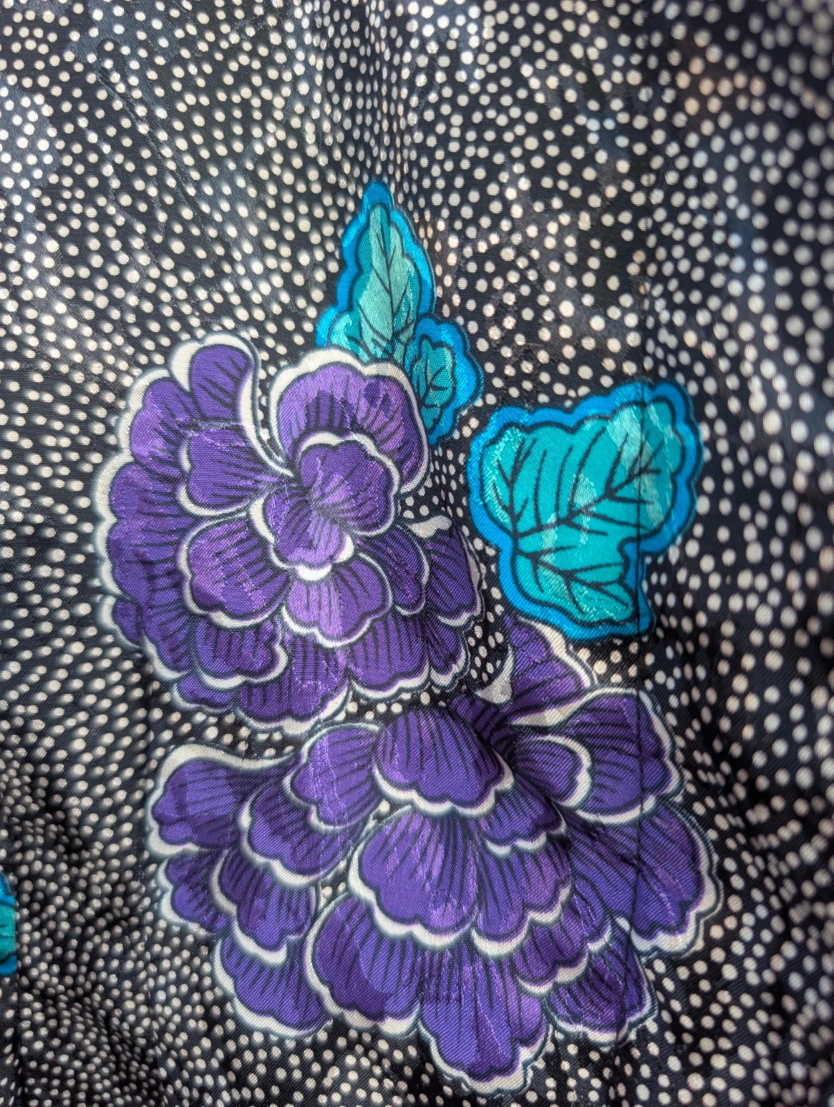Vintage 1980s Black Purple Floral Polka Dot Blouse UK 12-14 Fit - Image 8