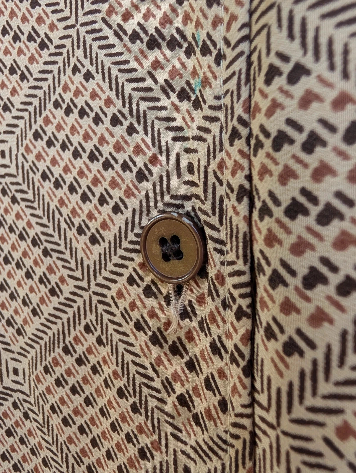 Vintage 1970s Cream Brown Geometric Pure Silk Belted Shirt Dress UK 8–10 Fit - Image 13