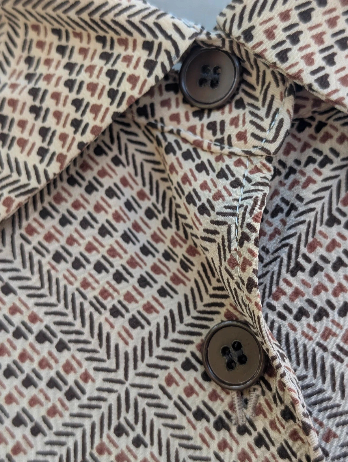 Vintage 1970s Cream Brown Geometric Pure Silk Belted Shirt Dress UK 8–10 Fit - Image 14