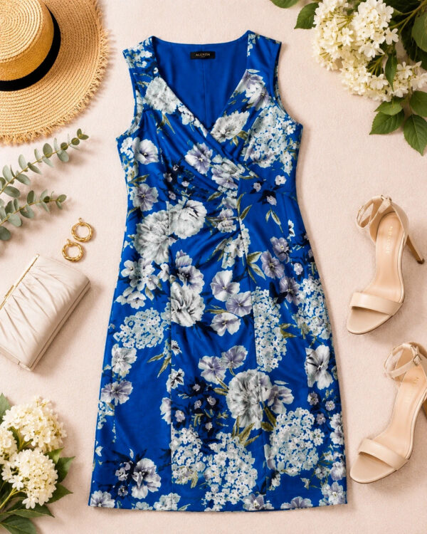 Alexon Blue Floral Occasion Dress UK 10 Wedding Guest Summer Holiday Evening